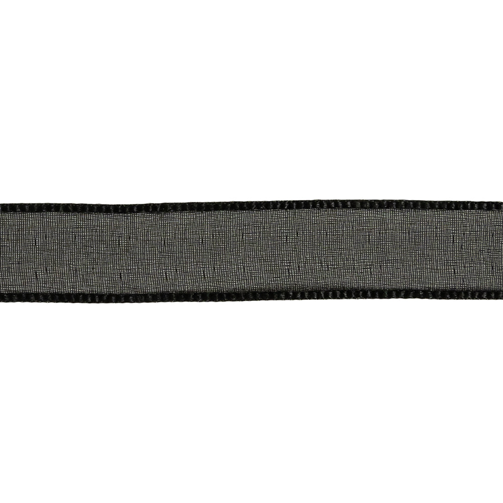 Black Shimmering Organza Ribbon with Woven Edges - 0.75" Detail Black Shimmering Organza Ribbon with Woven Edges - 0.75" Detail