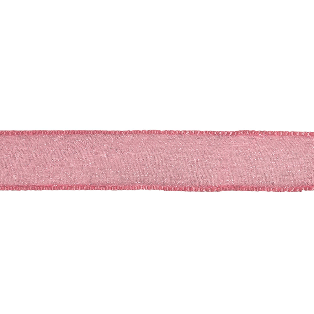 Hot Pink Shimmering Organza Ribbon with Woven Edges - 0.75" Detail Hot Pink Shimmering Organza Ribbon with Woven Edges - 0.75" Detail