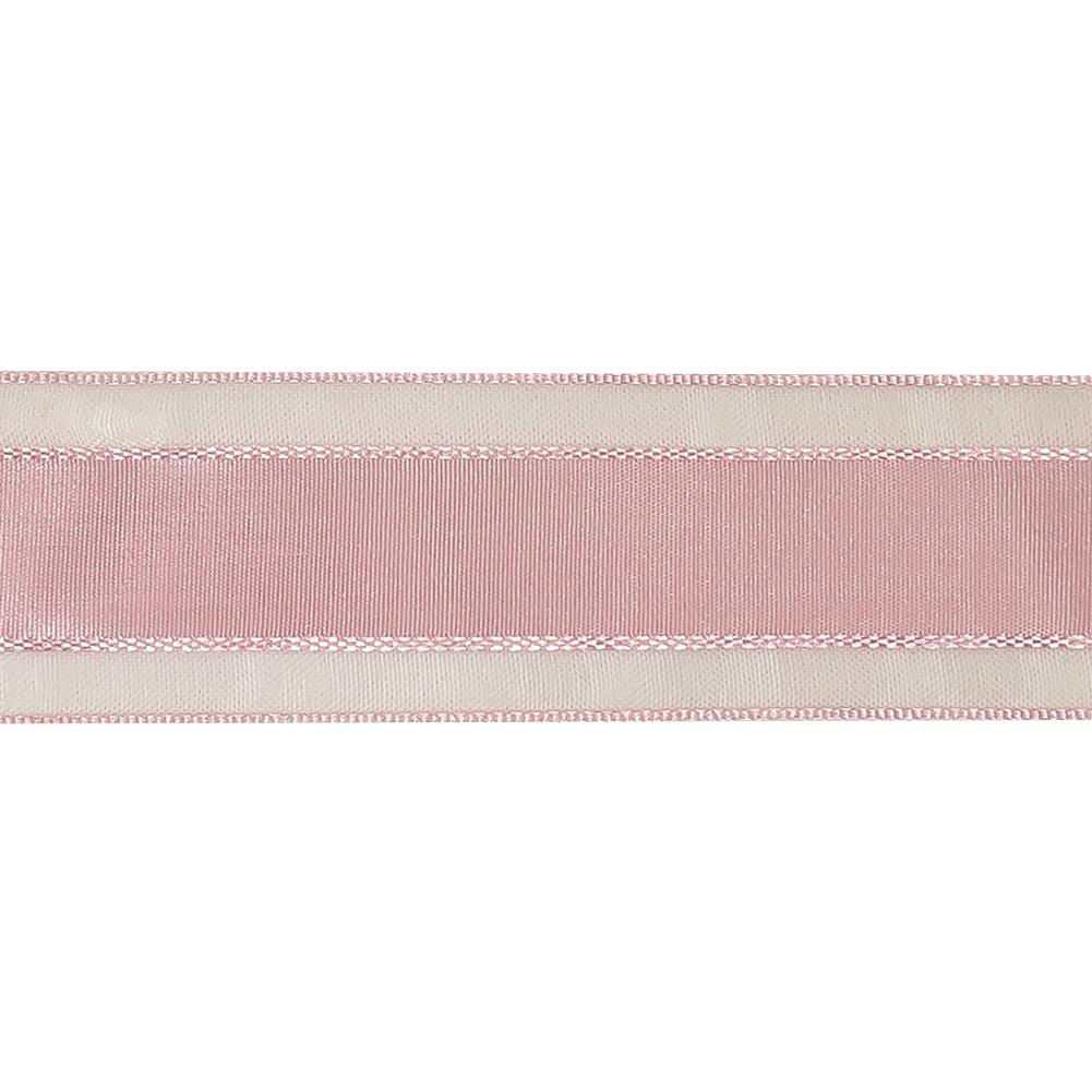 Pale Pink Woven Ribbon with Sheer Organza Borders - 1" Detail Pale Pink Woven Ribbon with Sheer Organza Borders - 1" Detail