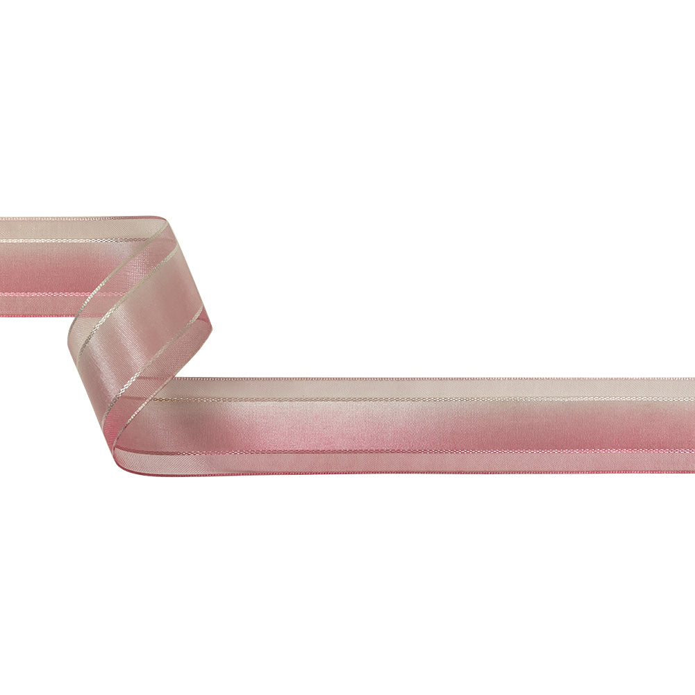 Pink and White Ombre Woven Ribbon with Sheer Organza Borders - 1" Pink and White Ombre Woven Ribbon with Sheer Organza Borders - 1"