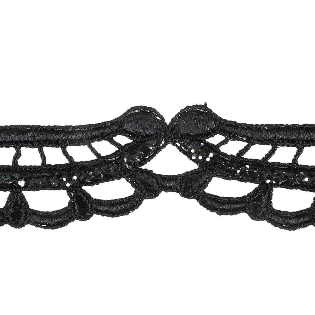 Black Glitter Scalloped Guipure Lace Trim - 1.375" Detail Black Glitter Scalloped Guipure Lace Trim - 1.375" Detail