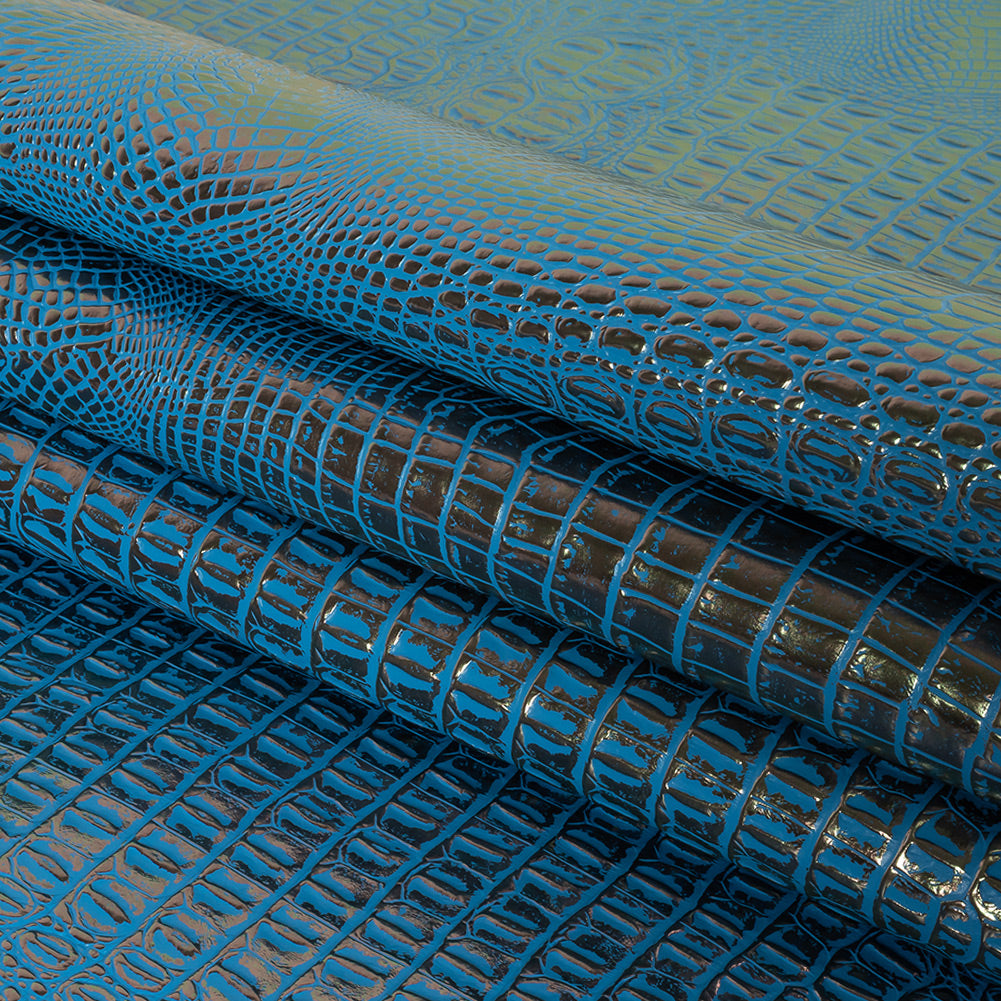 Metallic Crocodile Embossed Vinyl - Blue and Bronze - Twain Collection Folded Metallic Crocodile Embossed Vinyl - Blue and Bronze - Twain Collection Folded