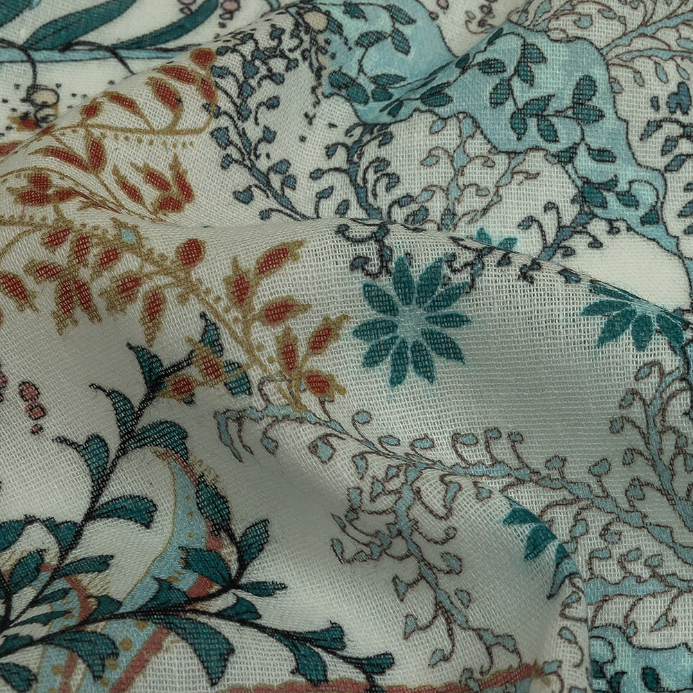 Cotton Gauze - Blue Plants and Florals - Mood Exclusive Storybook Illustrations Print Detail Cotton Gauze - Blue Plants and Florals - Mood Exclusive Storybook Illustrations Print Detail