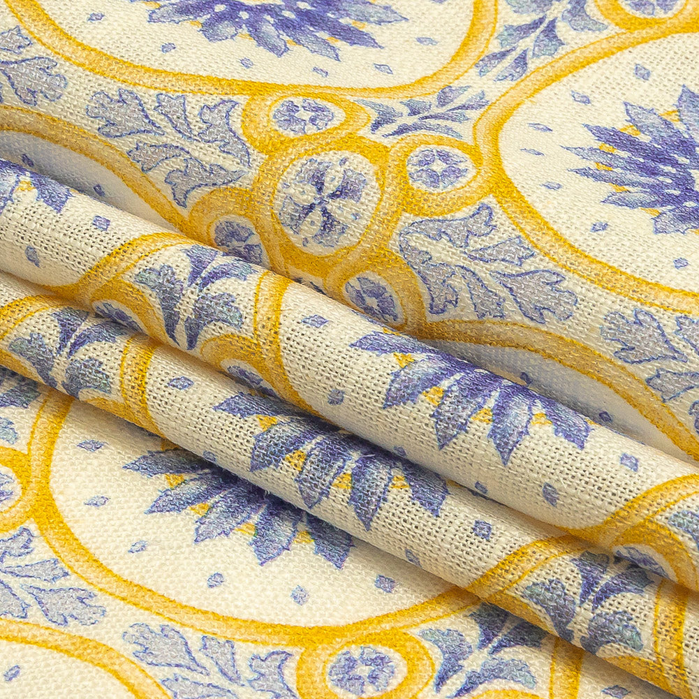 Viscose and Linen Woven Print - Violet Storm and Yellow Floral Tiles - Mood Exclusive Sao Bento Folded Viscose and Linen Woven Print - Violet Storm and Yellow Floral Tiles - Mood Exclusive Sao Bento Folded
