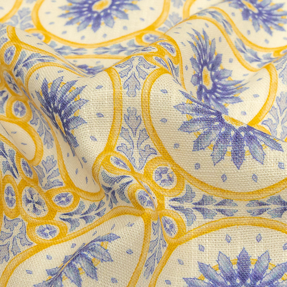 Viscose and Linen Woven Print - Violet Storm and Yellow Floral Tiles - Mood Exclusive Sao Bento Detail Viscose and Linen Woven Print - Violet Storm and Yellow Floral Tiles - Mood Exclusive Sao Bento Detail