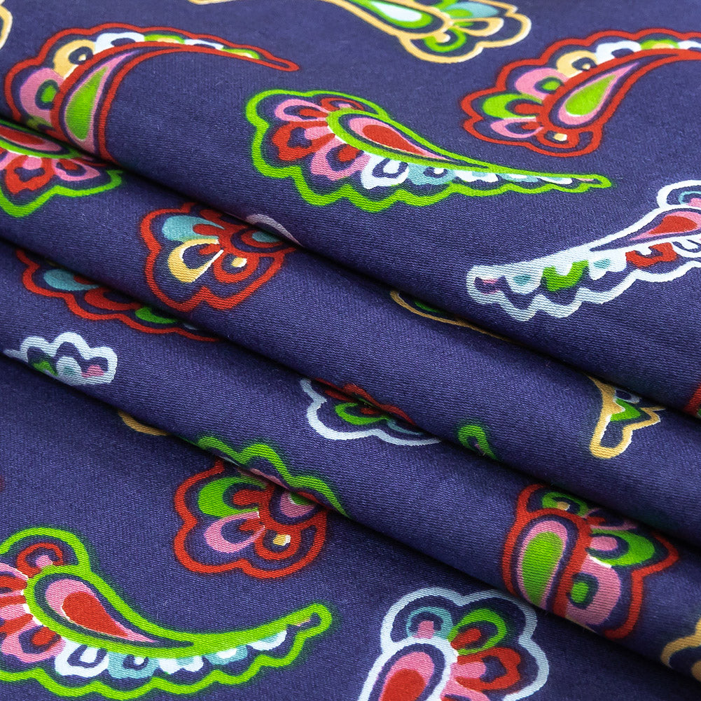 Blue, Red and Lime Simple Paisley Cotton Shirting Folded Blue, Red and Lime Simple Paisley Cotton Shirting Folded