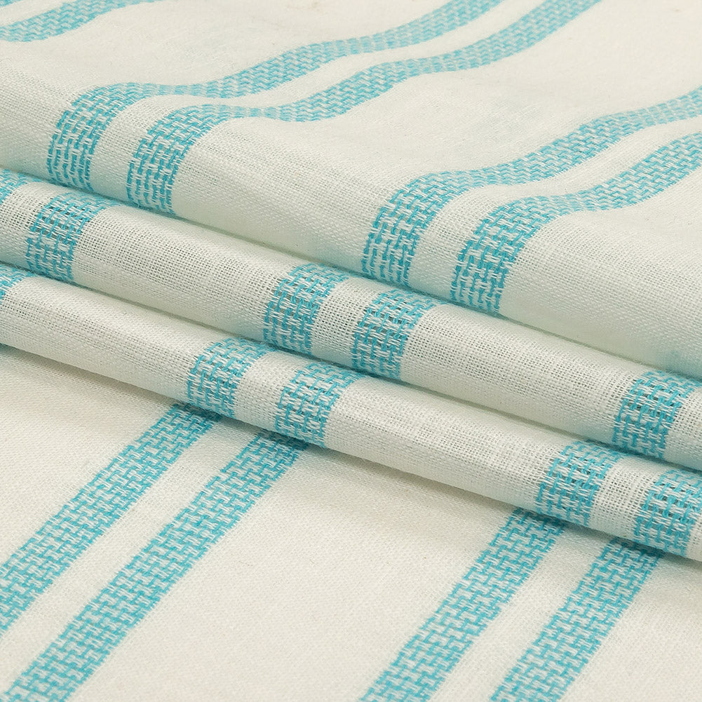 Turquoise and White Textural Striped Slubbed Cotton Woven Folded Turquoise and White Textural Striped Slubbed Cotton Woven Folded
