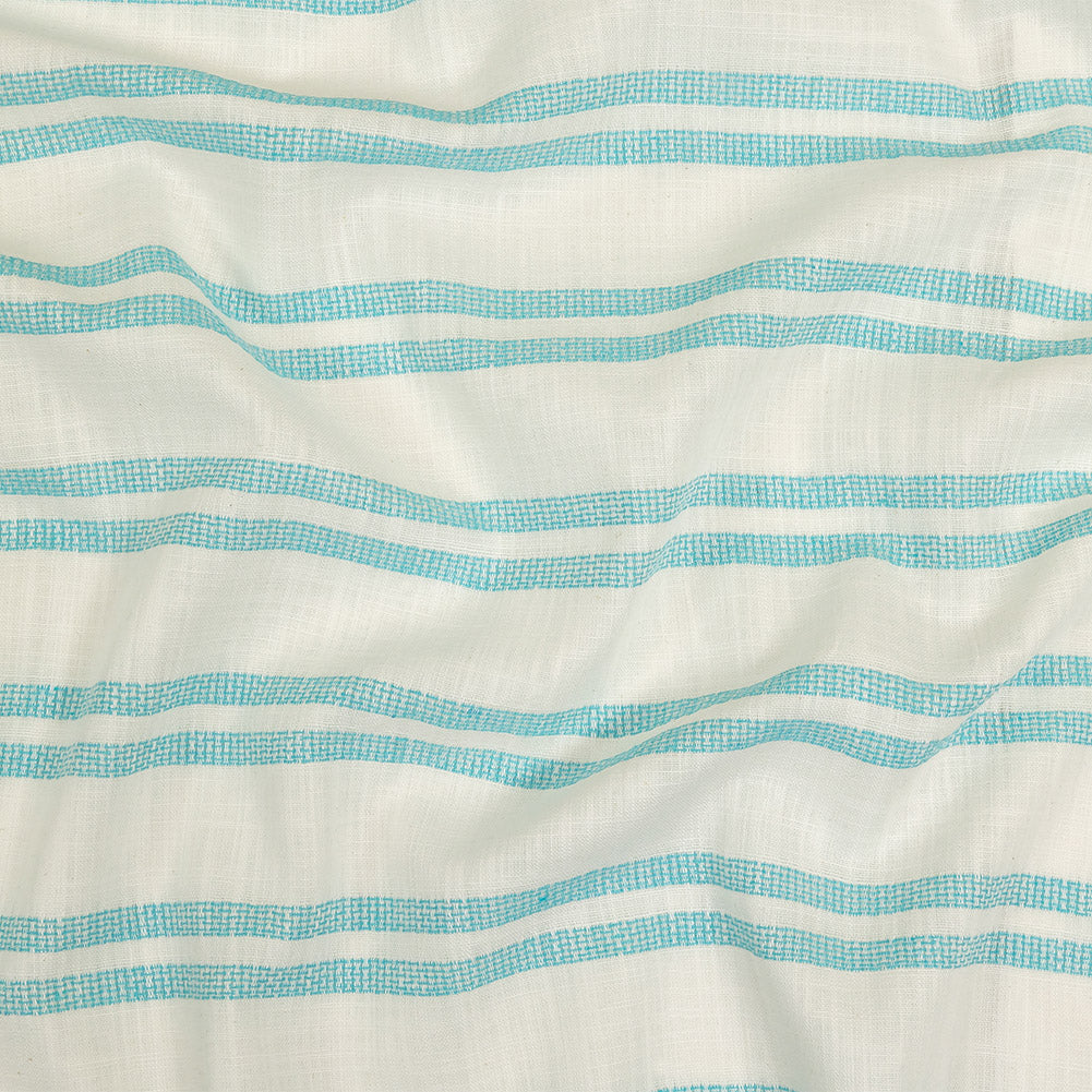 Turquoise and White Textural Striped Slubbed Cotton Woven Turquoise and White Textural Striped Slubbed Cotton Woven