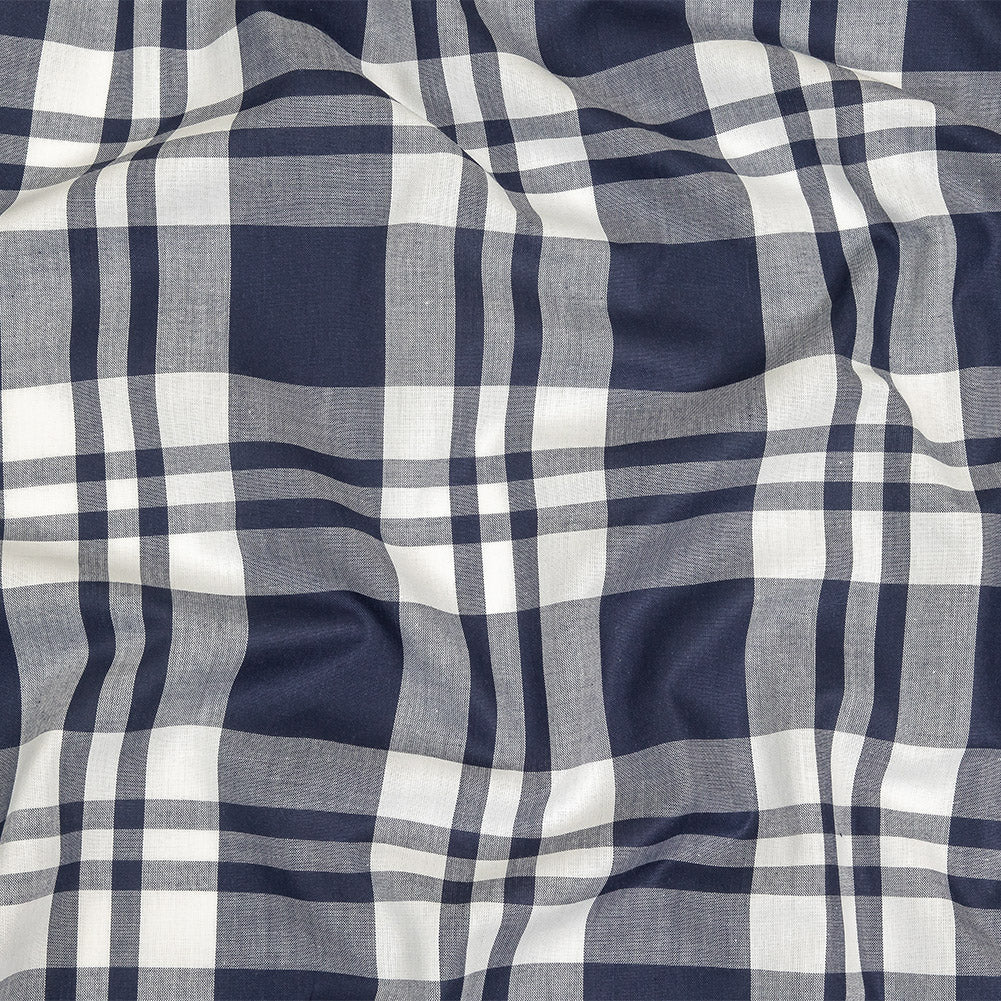 Navy and White Plaid Cotton Shirting Navy and White Plaid Cotton Shirting