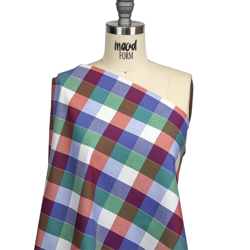 Red, Blue and Green Diamonds in Checks Cotton Jacquard Shirting Drape Red, Blue and Green Diamonds in Checks Cotton Jacquard Shirting Drape