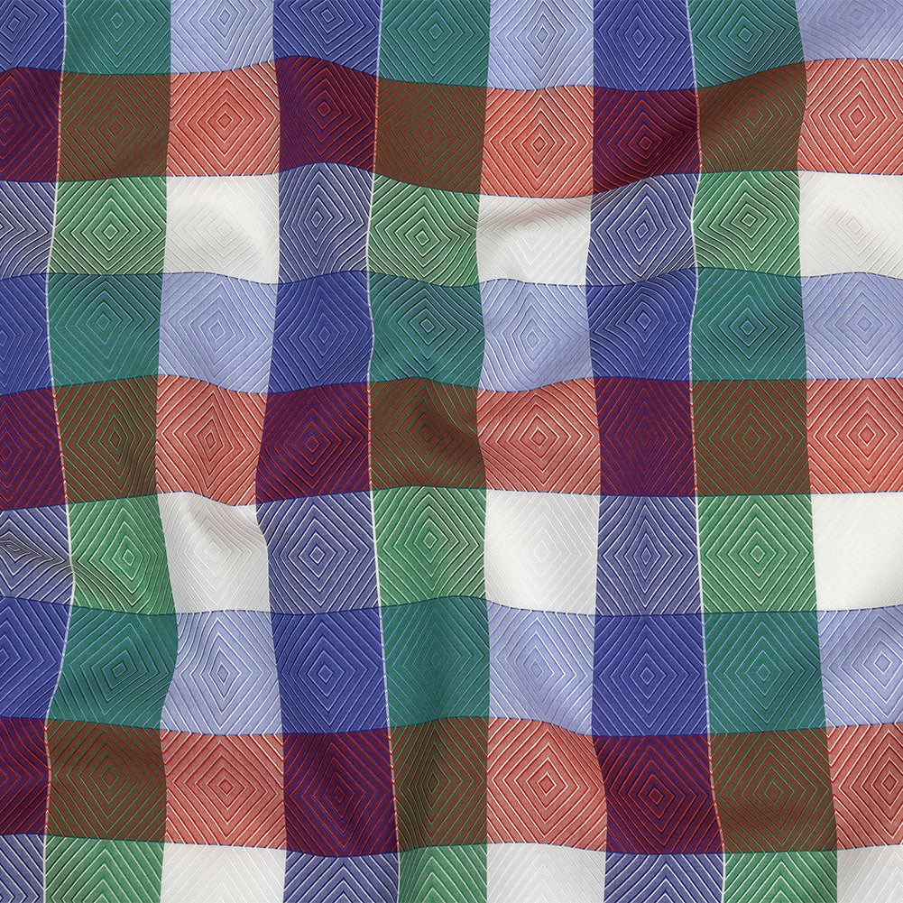 Red, Blue and Green Diamonds in Checks Cotton Jacquard Shirting Red, Blue and Green Diamonds in Checks Cotton Jacquard Shirting