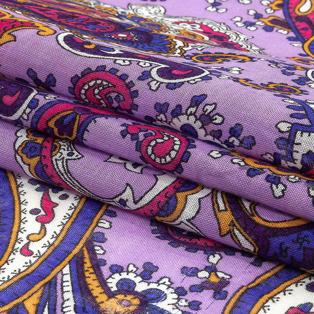 Gauzy Cotton Voile - Lilac, Cobalt and Pink Paisley - Deadstock Folded Gauzy Cotton Voile - Lilac, Cobalt and Pink Paisley - Deadstock Folded