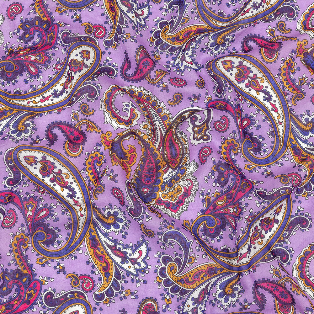 Gauzy Cotton Voile - Lilac, Cobalt and Pink Paisley - Deadstock Gauzy Cotton Voile - Lilac, Cobalt and Pink Paisley - Deadstock