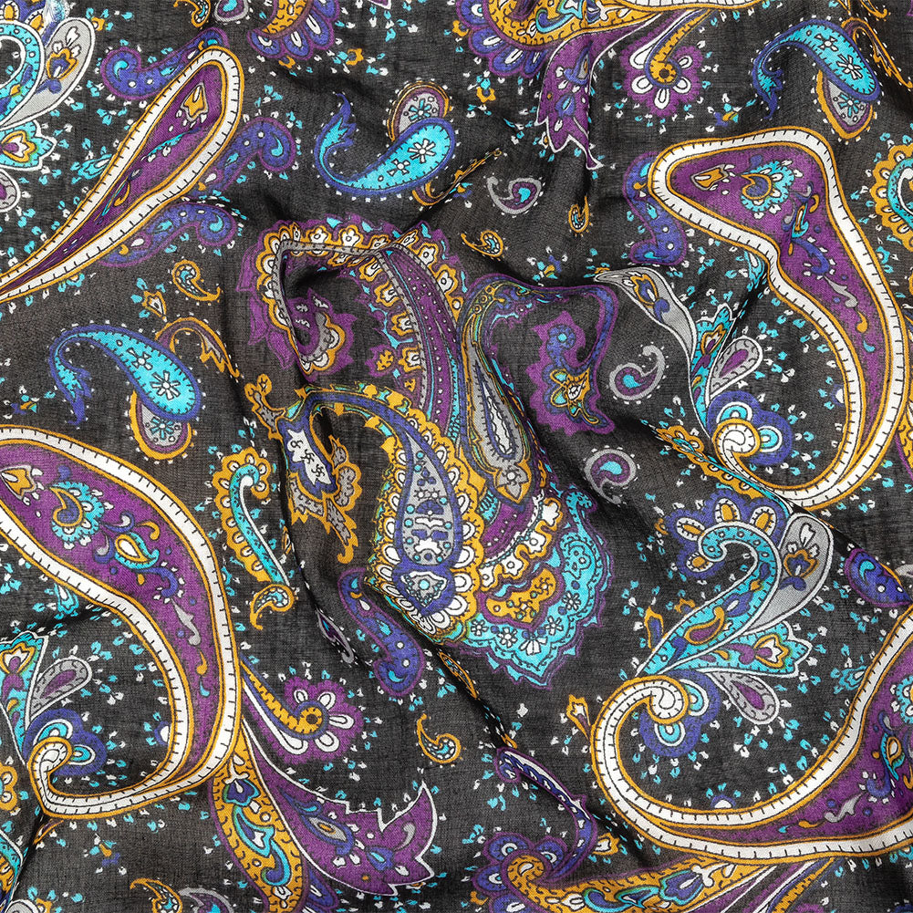 Gauzy Cotton Voile - Black, Spiced Plum and Turquoise Paisley - Deadstock Gauzy Cotton Voile - Black, Spiced Plum and Turquoise Paisley - Deadstock