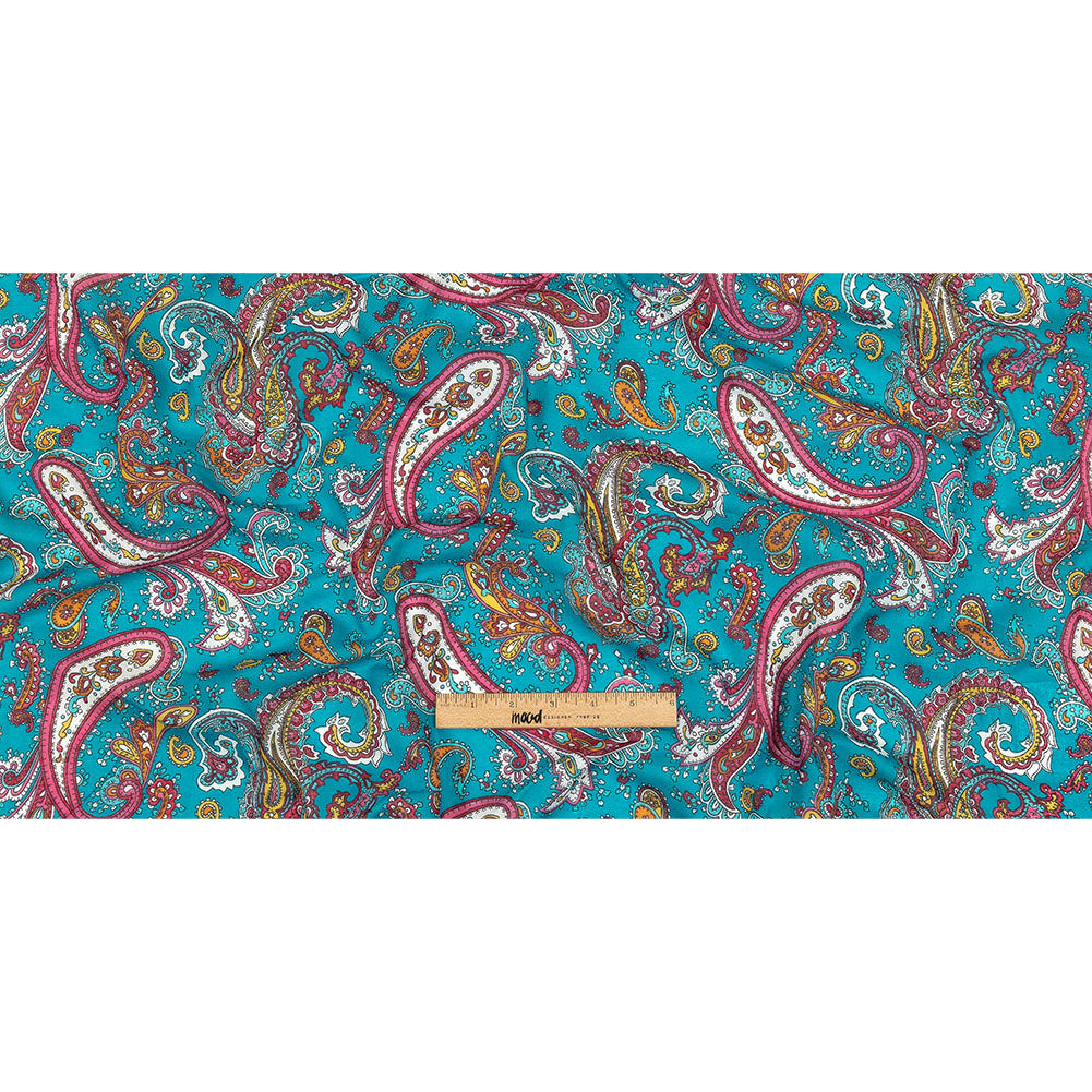 Gauzy Cotton Voile - Turquoise, Pink and White Paisley - Deadstock Full Gauzy Cotton Voile - Turquoise, Pink and White Paisley - Deadstock Full