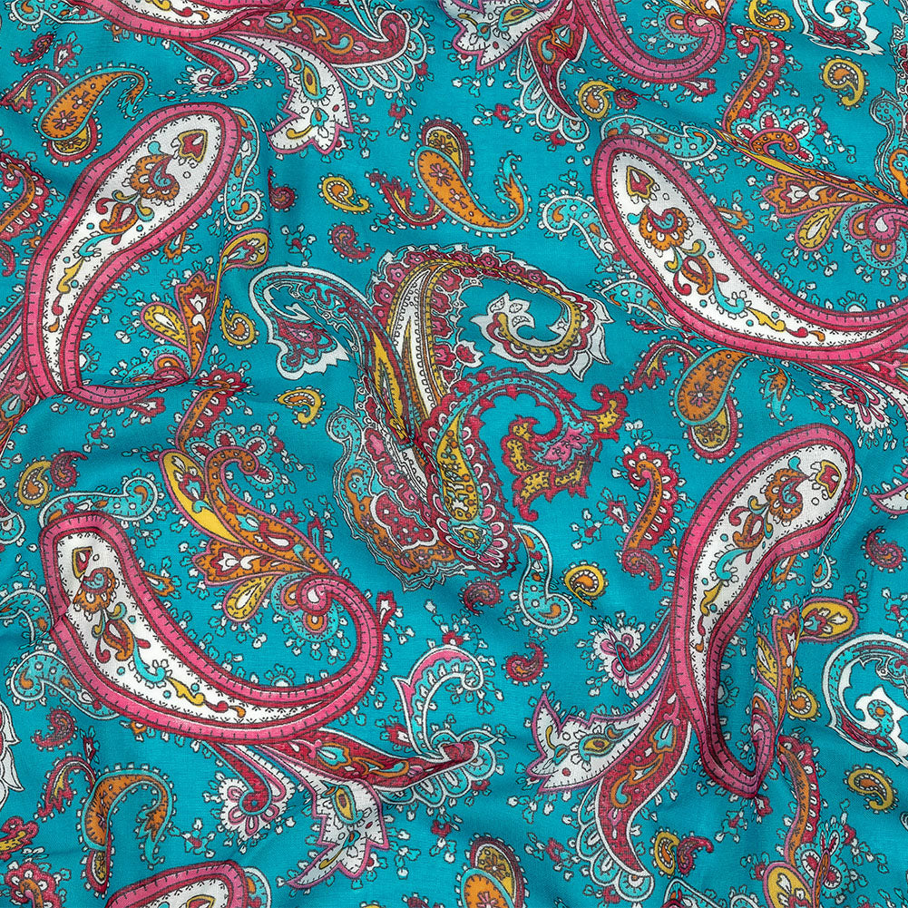 Gauzy Cotton Voile - Turquoise, Pink and White Paisley - Deadstock Gauzy Cotton Voile - Turquoise, Pink and White Paisley - Deadstock