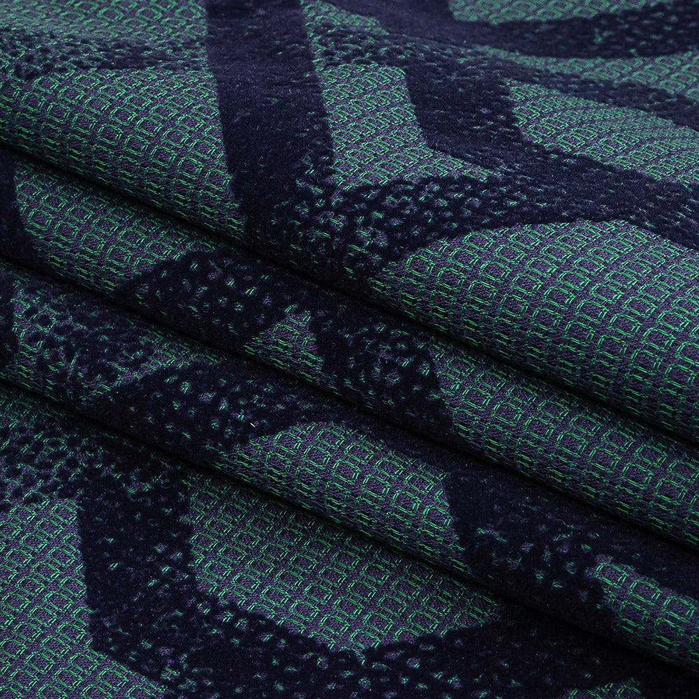 Navy Distressed Geometric Flocking on Hunter Green and Peacoat Rectangles Cotton Dobby Folded Navy Distressed Geometric Flocking on Hunter Green and Peacoat Rectangles Cotton Dobby Folded