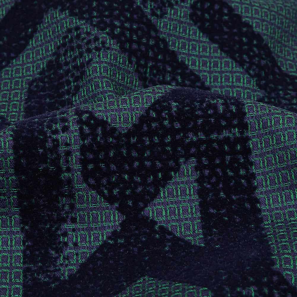 Navy Distressed Geometric Flocking on Hunter Green and Peacoat Rectangles Cotton Dobby Detail Navy Distressed Geometric Flocking on Hunter Green and Peacoat Rectangles Cotton Dobby Detail