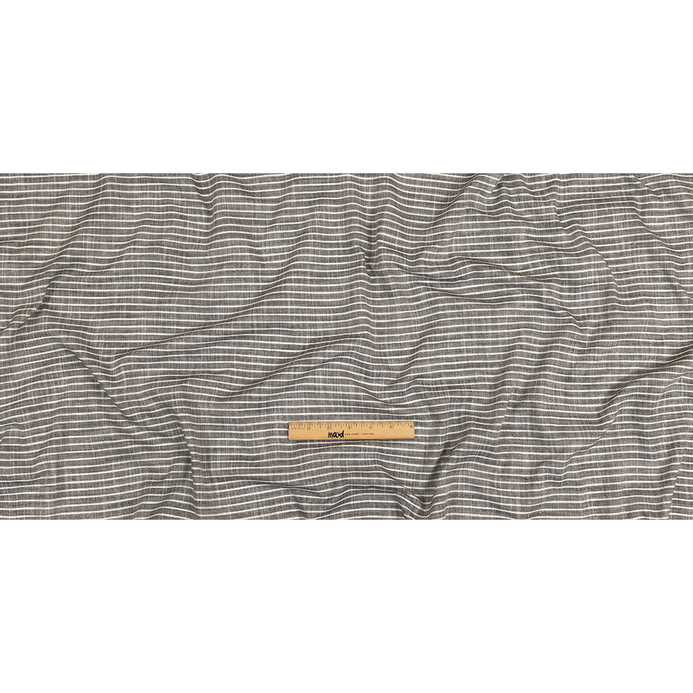 Black and White Striped Slubbed Cotton and Polyester Woven Full Black and White Striped Slubbed Cotton and Polyester Woven Full