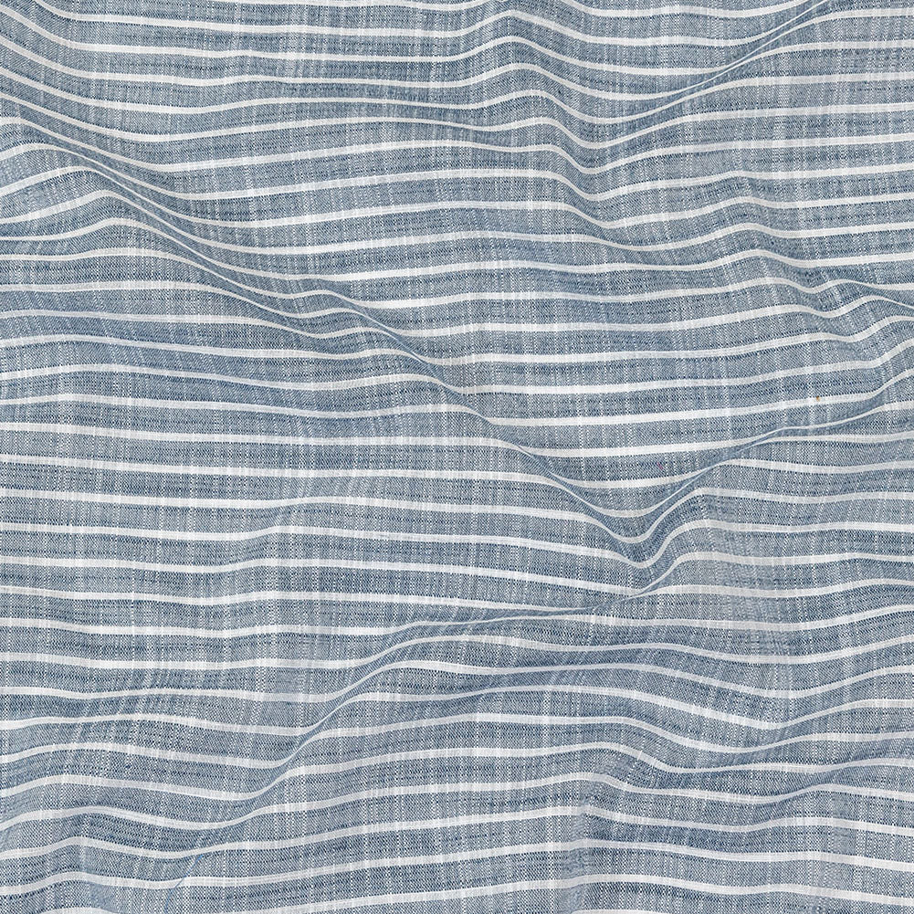 Colony Blue and White Striped Slubbed Cotton and Polyester Woven Colony Blue and White Striped Slubbed Cotton and Polyester Woven