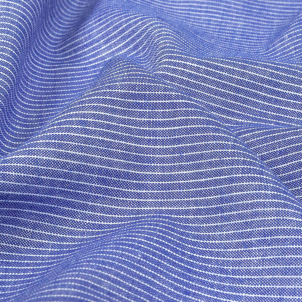 Cobalt and White Pinstriped Cotton and Polyester Shirting Detail Cobalt and White Pinstriped Cotton and Polyester Shirting Detail