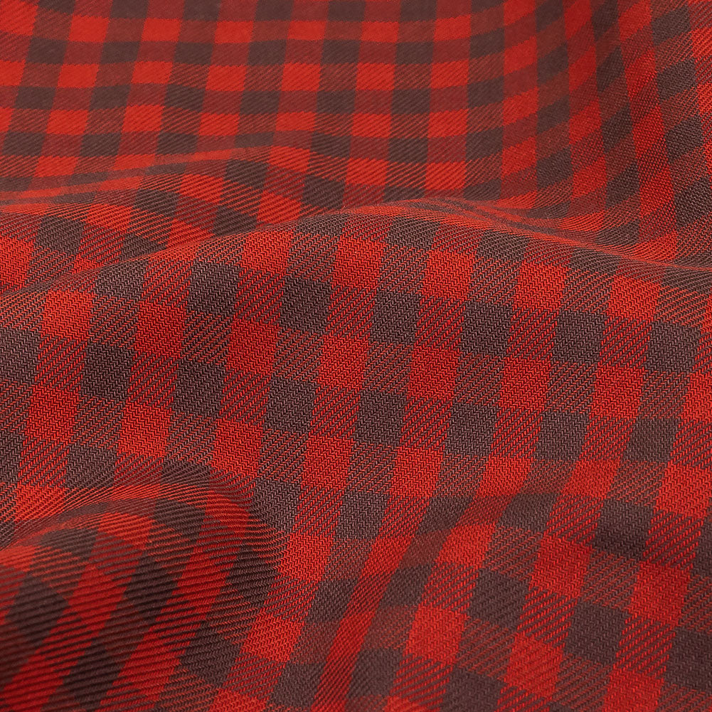 Red and Brown Checkered Twill Cotton Shirting Detail Red and Brown Checkered Twill Cotton Shirting Detail