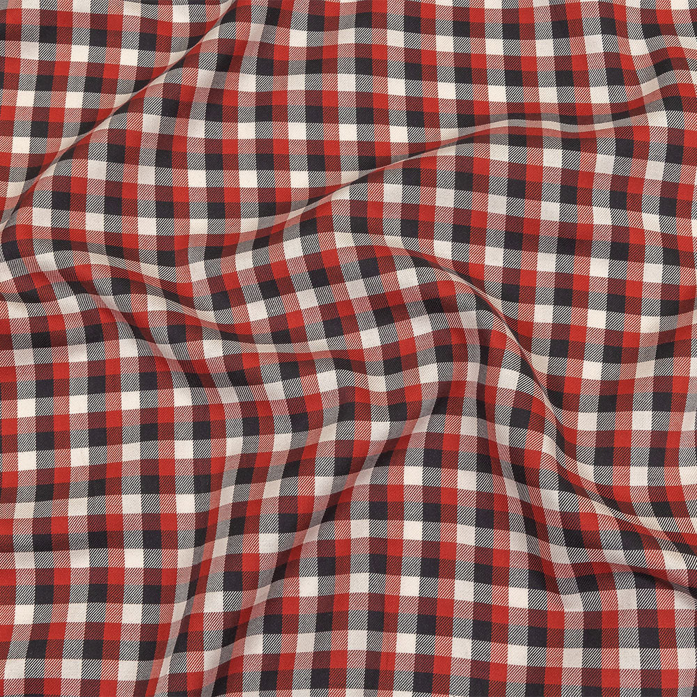 Red, Black and White Checkered Twill Cotton Shirting Red, Black and White Checkered Twill Cotton Shirting