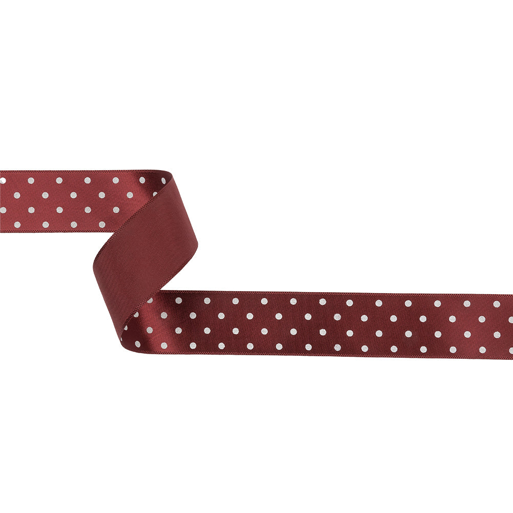 Wine Red and White Polka Dot Satin Ribbon - 1" Wine Red and White Polka Dot Satin Ribbon - 1"
