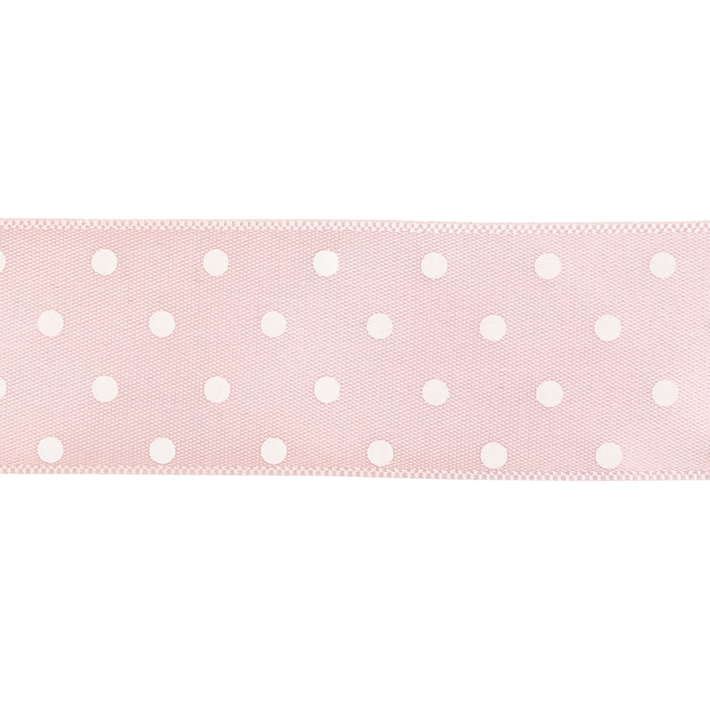 Baby Pink and White Polka Dot Satin Ribbon - 1" Detail Baby Pink and White Polka Dot Satin Ribbon - 1" Detail