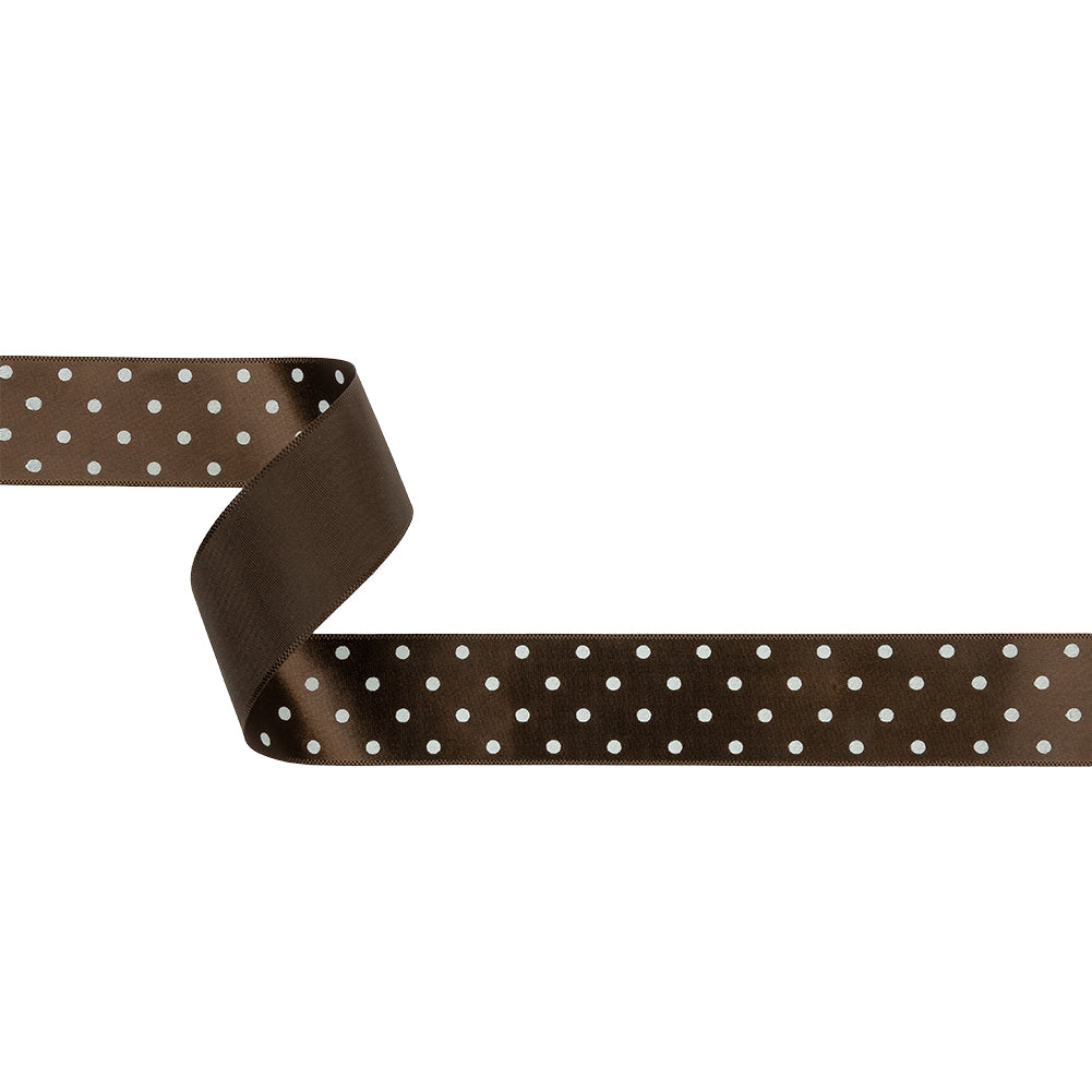 Brown and White Polka Dot Satin Ribbon - 1" Brown and White Polka Dot Satin Ribbon - 1"