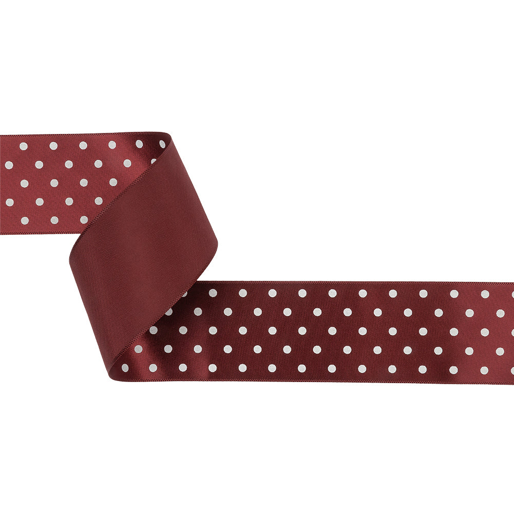 Wine Red and White Polka Dot Satin Ribbon - 1.5" Wine Red and White Polka Dot Satin Ribbon - 1.5"