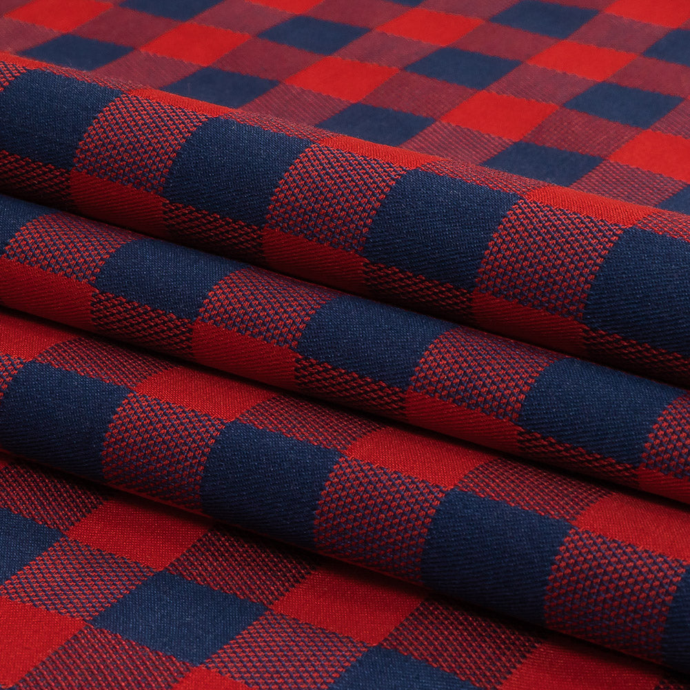 Red and Navy Checkered Cotton and Polyester Dobby Folded Red and Navy Checkered Cotton and Polyester Dobby Folded