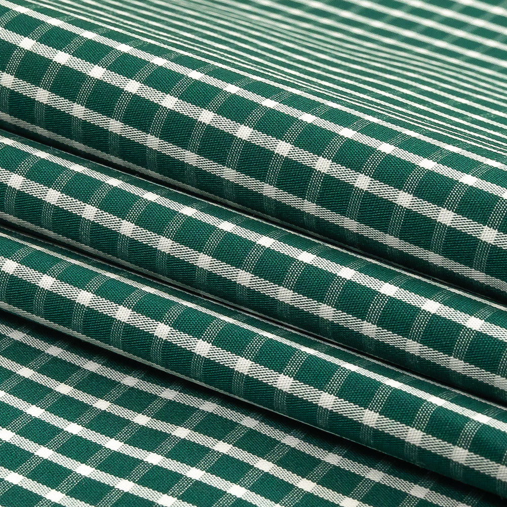Evergreen and White Checkered Cotton and Polyester Shirting Folded Evergreen and White Checkered Cotton and Polyester Shirting Folded