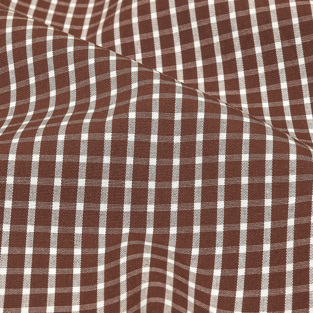 Brown and White Checkered Cotton and Polyester Shirting Detail Brown and White Checkered Cotton and Polyester Shirting Detail