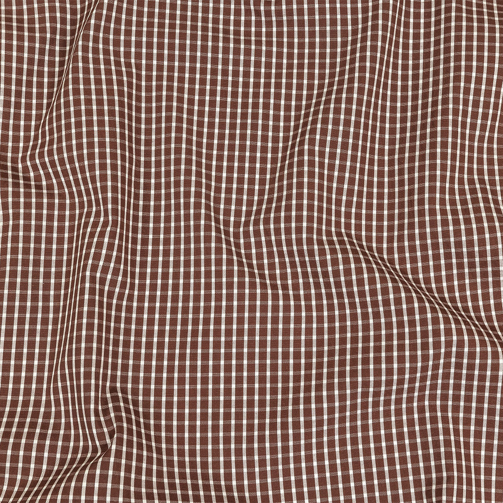 Brown and White Checkered Cotton and Polyester Shirting Brown and White Checkered Cotton and Polyester Shirting