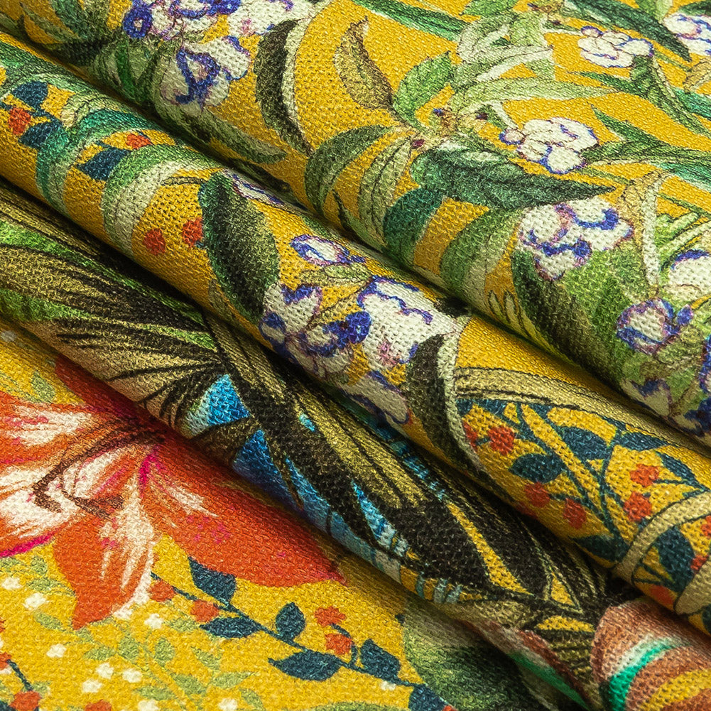 Linen and Rayon Woven Print - Yellow and Multicolor Floral - Mood Exclusive Amazonia Folded Linen and Rayon Woven Print - Yellow and Multicolor Floral - Mood Exclusive Amazonia Folded