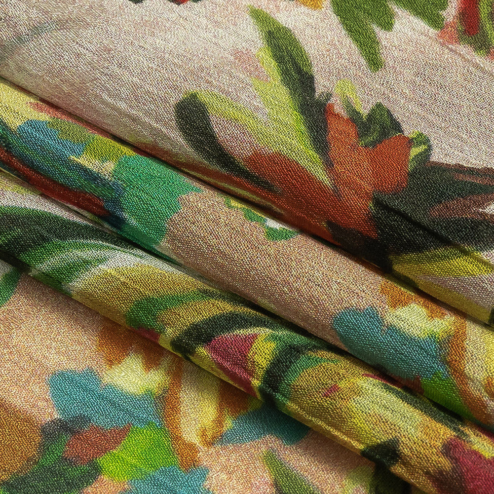 Crinkled Leafy Polyester Jacquard Print - Yellow, Red and Green Palm Trees - Mood Exclusive Beach Babe Folded Crinkled Leafy Polyester Jacquard Print - Yellow, Red and Green Palm Trees - Mood Exclusive Beach Babe Folded