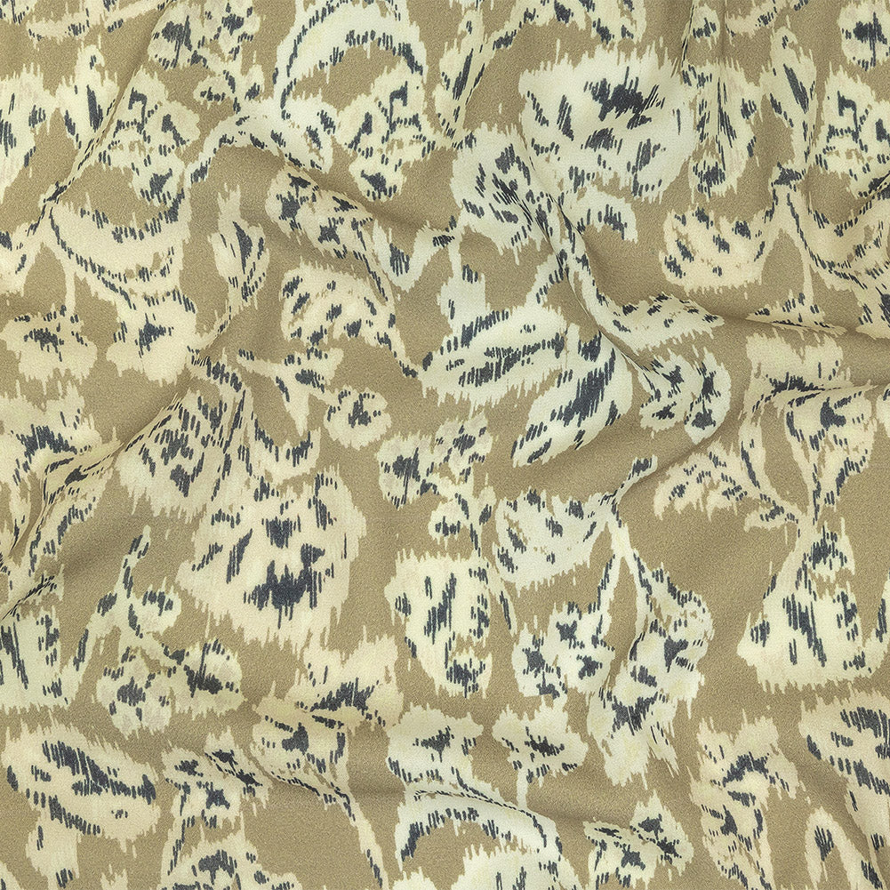 Viscose Crepe Print - Beige, Black and Ecru Ikat Florals - Mood Exclusive Exquisite Etchings Viscose Crepe Print - Beige, Black and Ecru Ikat Florals - Mood Exclusive Exquisite Etchings