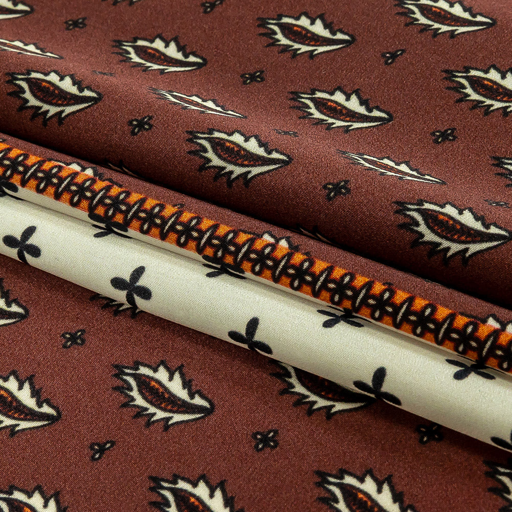 Polyester Crepe de Chine Panel - Brown, White and Orange Paisley Patchwork - Mood Exclusive Tidy Tapestry Folded Polyester Crepe de Chine Panel - Brown, White and Orange Paisley Patchwork - Mood Exclusive Tidy Tapestry Folded