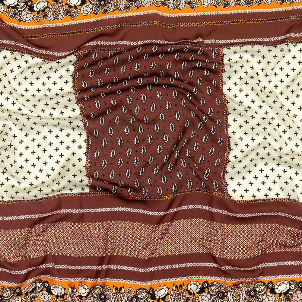 Polyester Crepe de Chine Panel - Brown, White and Orange Paisley Patchwork - Mood Exclusive Tidy Tapestry Polyester Crepe de Chine Panel - Brown, White and Orange Paisley Patchwork - Mood Exclusive Tidy Tapestry
