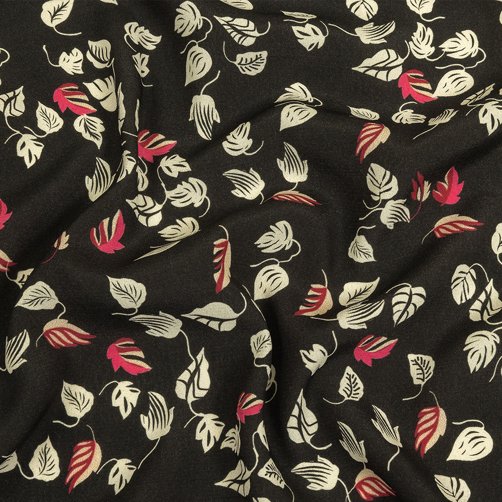 Viscose Crepe Print - Black, White and Pink Leaves - Mood Exclusive Lingering Leaves Viscose Crepe Print - Black, White and Pink Leaves - Mood Exclusive Lingering Leaves