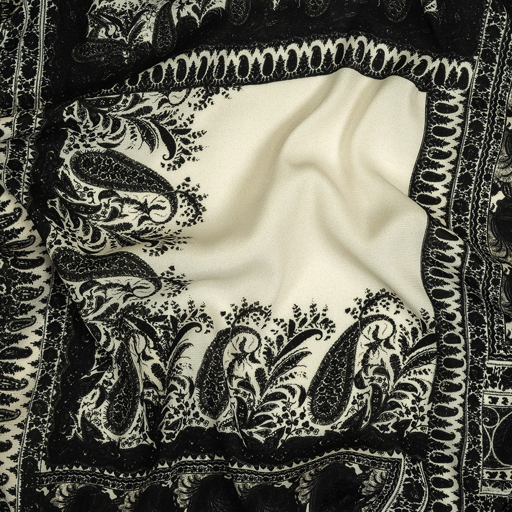 Viscose Crepe Print - Black and Cream Paisley Patches - Mood Exclusive Speak and Enter Viscose Crepe Print - Black and Cream Paisley Patches - Mood Exclusive Speak and Enter