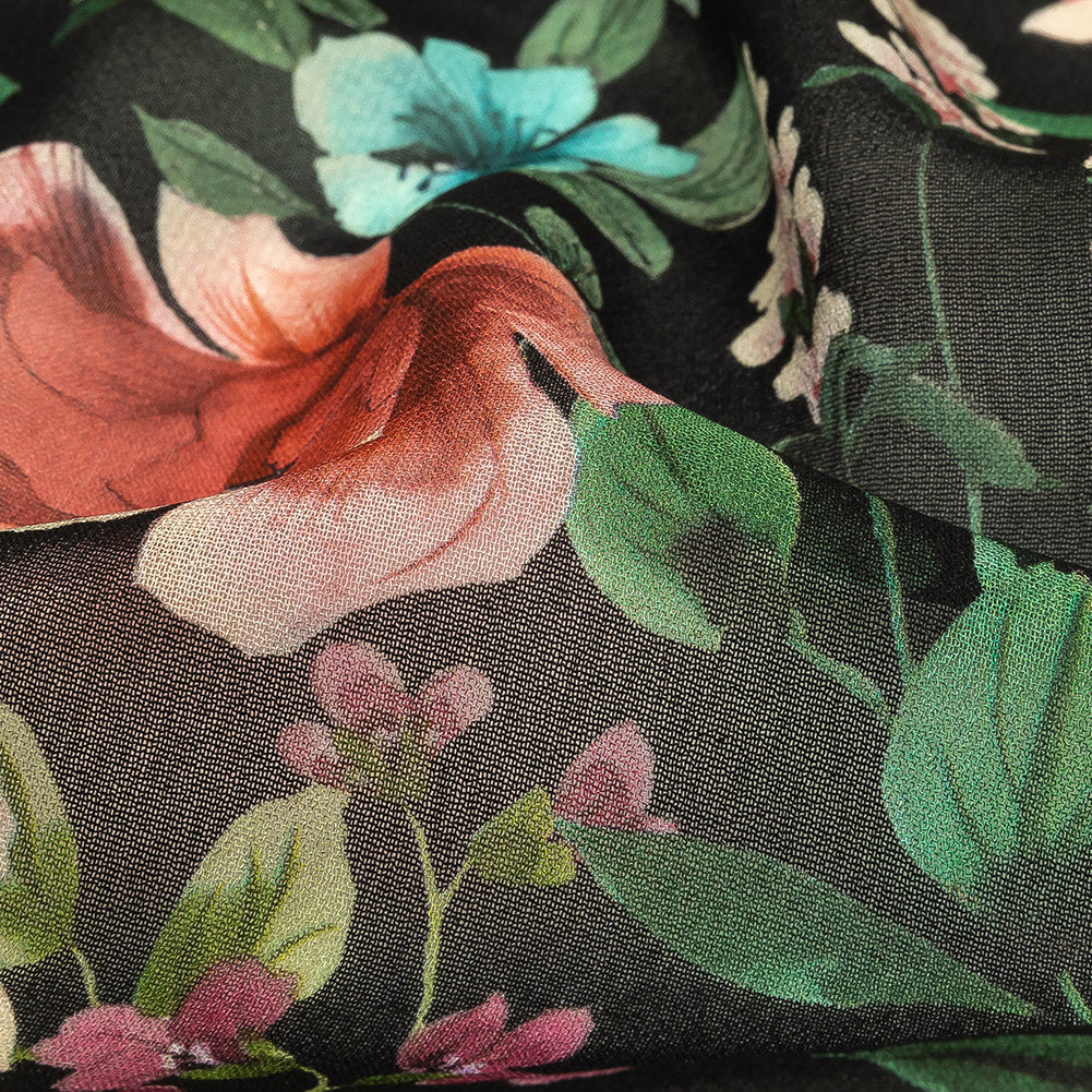 Mood Exclusive Black O'Keefe's Orchids Viscose Georgette Detail Mood Exclusive Black O'Keefe's Orchids Viscose Georgette Detail
