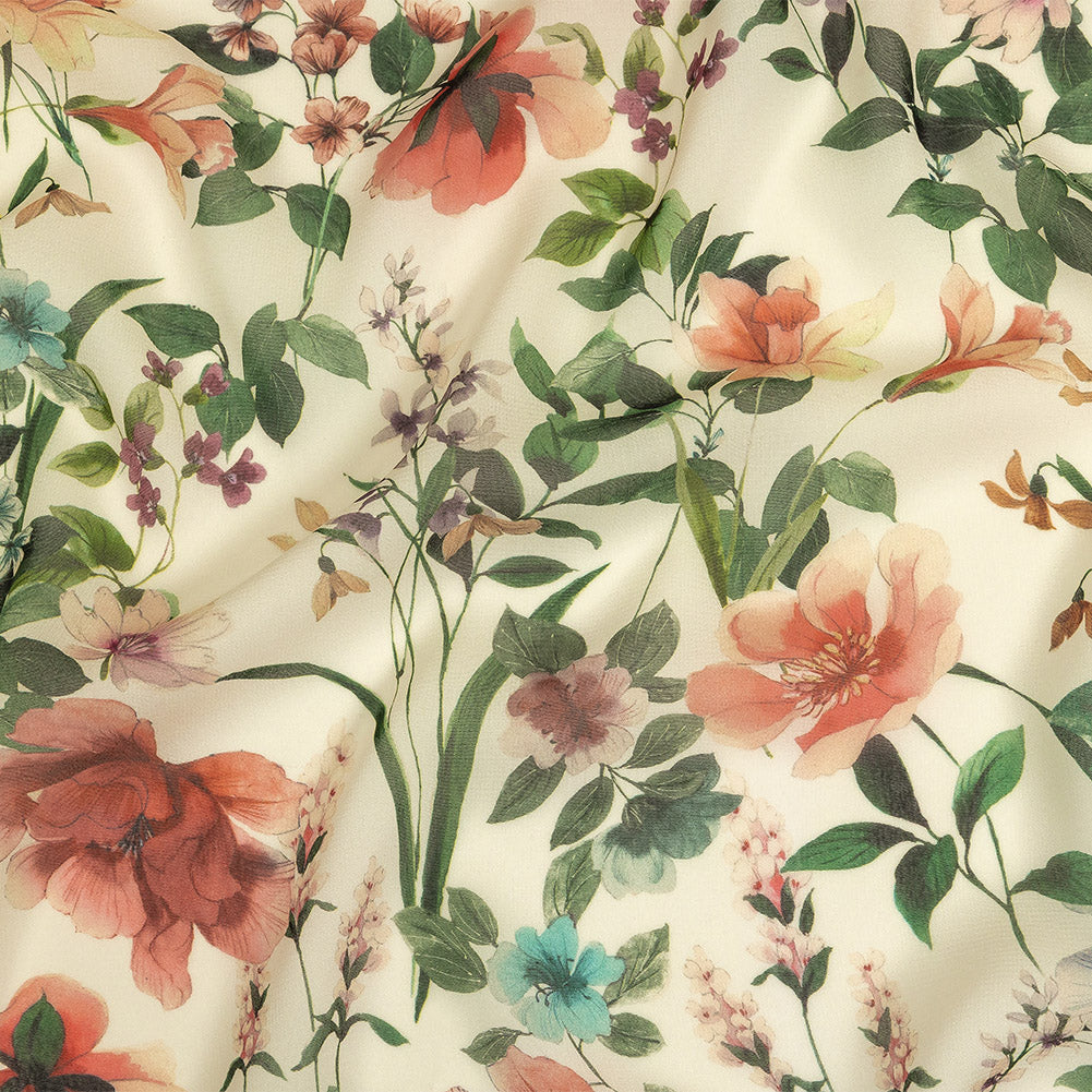 Mood Exclusive Beige O'Keefe's Orchids Viscose Georgette Mood Exclusive Beige O'Keefe's Orchids Viscose Georgette