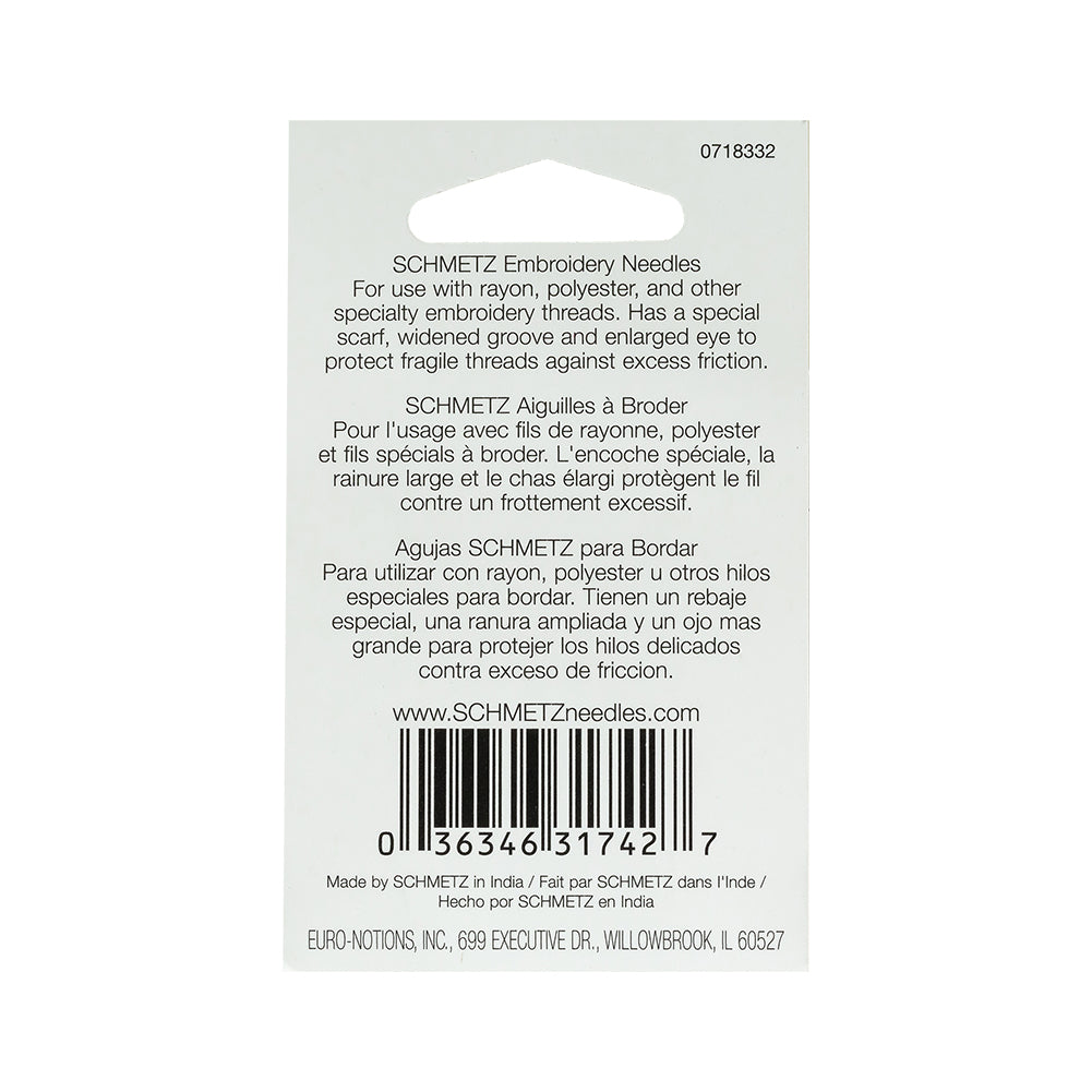 Schmetz Embroidery Machine Needles - Assorted Sizes - 5 ct Detail Schmetz Embroidery Machine Needles - Assorted Sizes - 5 ct Detail