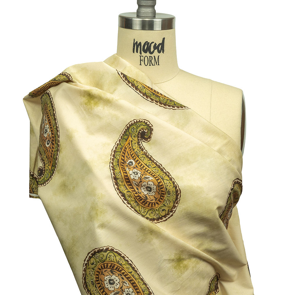 Cotton Poplin Print - Beige and Green Paisley - Mood Exclusive Bending Grass Drape Cotton Poplin Print - Beige and Green Paisley - Mood Exclusive Bending Grass Drape