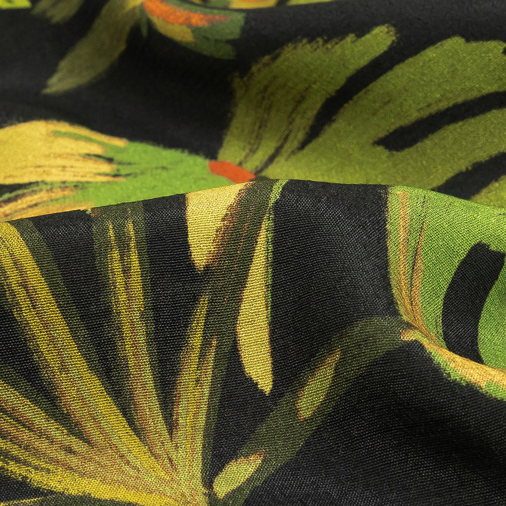 Viscose Crepe Print - Black and Green Palm Leaves - Mood Exclusive Tangled Thicket Detail Viscose Crepe Print - Black and Green Palm Leaves - Mood Exclusive Tangled Thicket Detail
