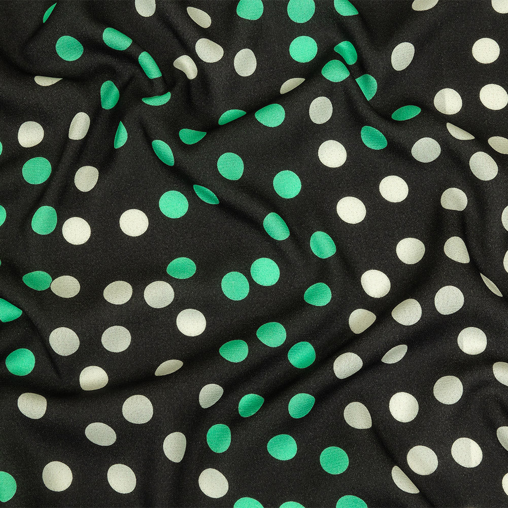 Viscose Crepe Print - Black, Mint Green and White Polka Dots - Mood Exclusive Big Spender Viscose Crepe Print - Black, Mint Green and White Polka Dots - Mood Exclusive Big Spender