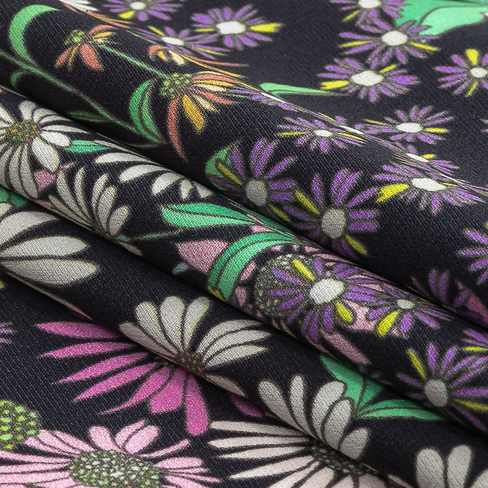 Fluid Polyester Twill Print - Green, Pink and Purple Floral - Mood Exclusive Daisy Destination Folded Fluid Polyester Twill Print - Green, Pink and Purple Floral - Mood Exclusive Daisy Destination Folded