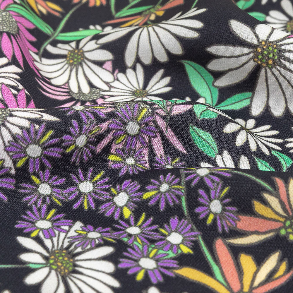 Fluid Polyester Twill Print - Green, Pink and Purple Floral - Mood Exclusive Daisy Destination Detail Fluid Polyester Twill Print - Green, Pink and Purple Floral - Mood Exclusive Daisy Destination Detail